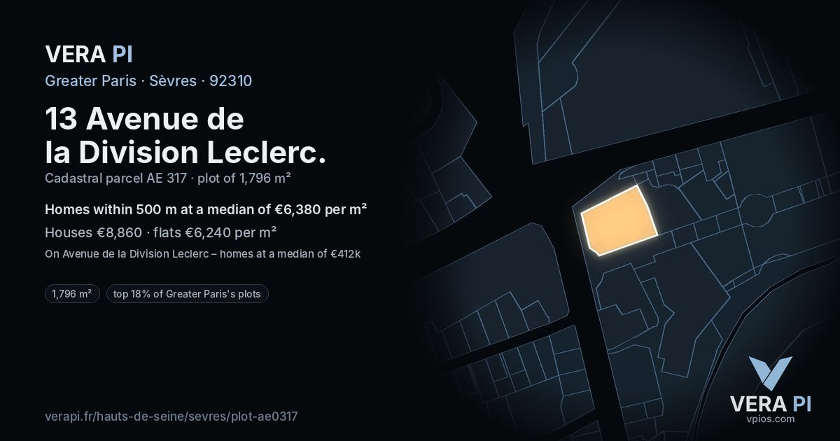 13 Avenue de la Division Leclerc, Sèvres at night – the plot lit, the parcels around coloured by the prices near them