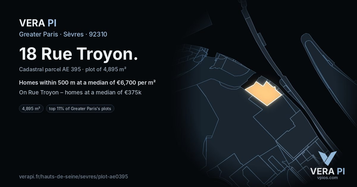 18 Rue Troyon, Sèvres at night – the plot lit, the parcels around coloured by the prices near them