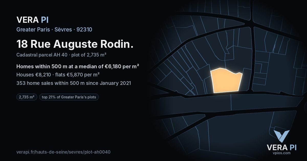 18 Rue Auguste Rodin, Sèvres at night – the plot lit, the parcels around coloured by the prices near them
