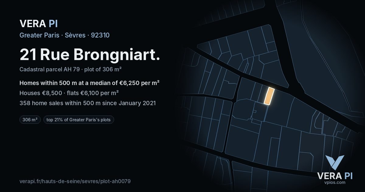 21 Rue Brongniart, Sèvres at night – the plot lit, the parcels around coloured by the prices near them