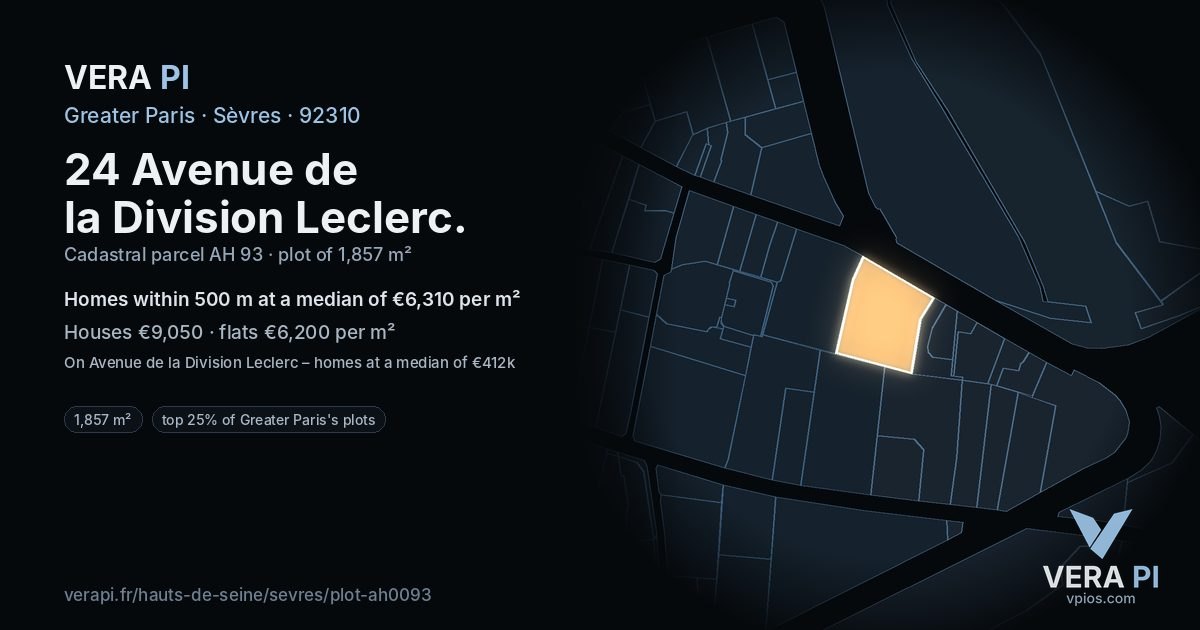 24 Avenue de la Division Leclerc, Sèvres at night – the plot lit, the parcels around coloured by the prices near them