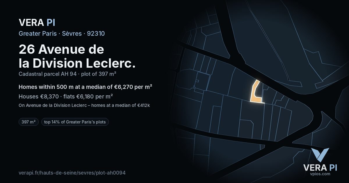 26 Avenue de la Division Leclerc, Sèvres at night – the plot lit, the parcels around coloured by the prices near them