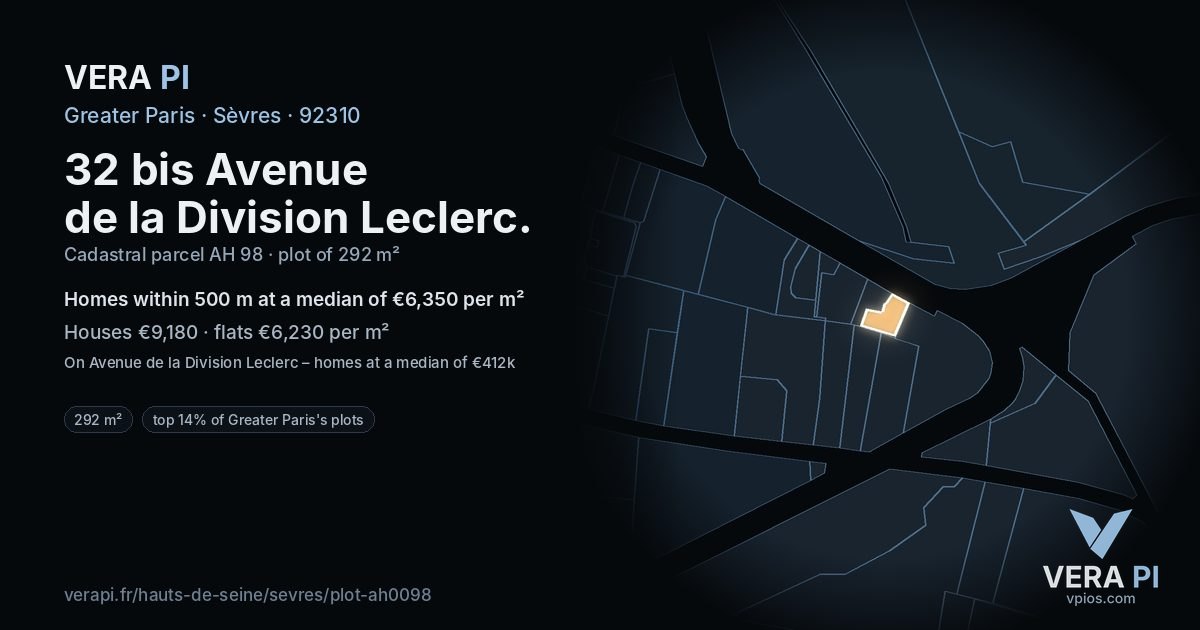 32 bis Avenue de la Division Leclerc, Sèvres at night – the plot lit, the parcels around coloured by the prices near them