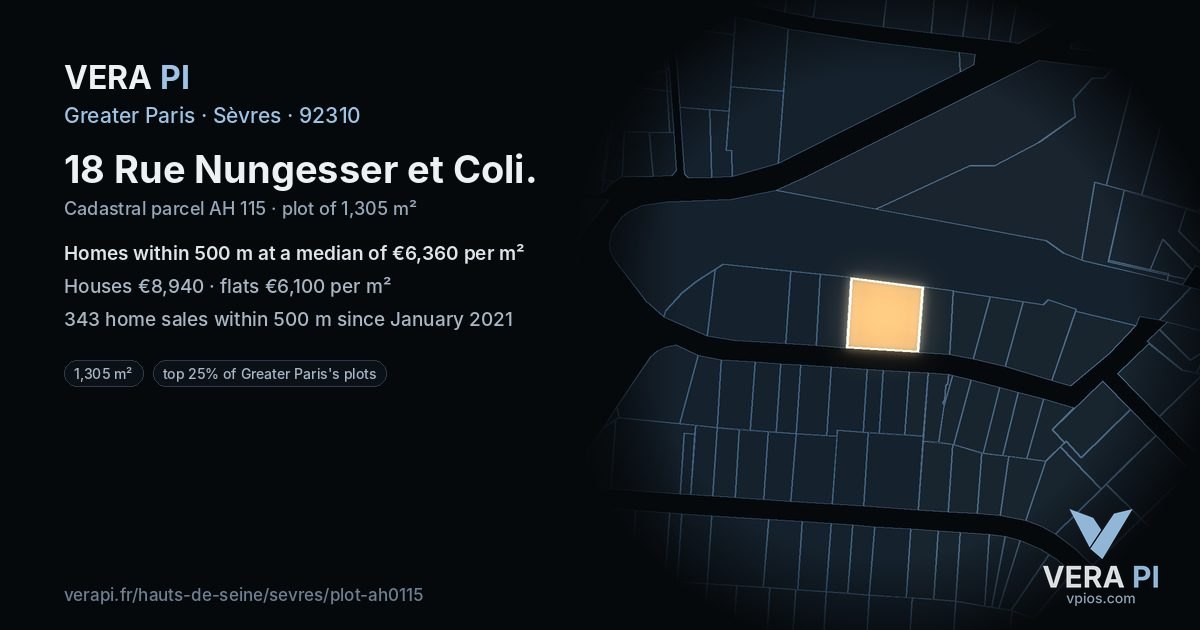 18 Rue Nungesser et Coli, Sèvres at night – the plot lit, the parcels around coloured by the prices near them