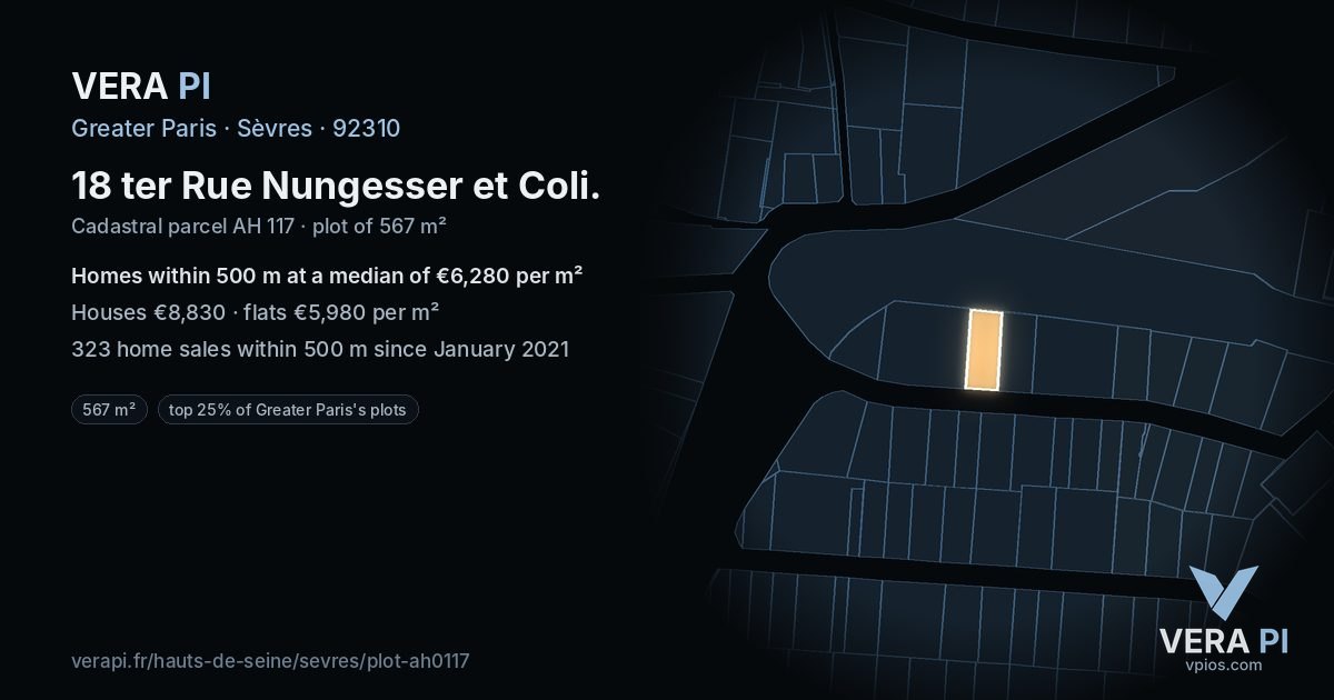 18 ter Rue Nungesser et Coli, Sèvres at night – the plot lit, the parcels around coloured by the prices near them