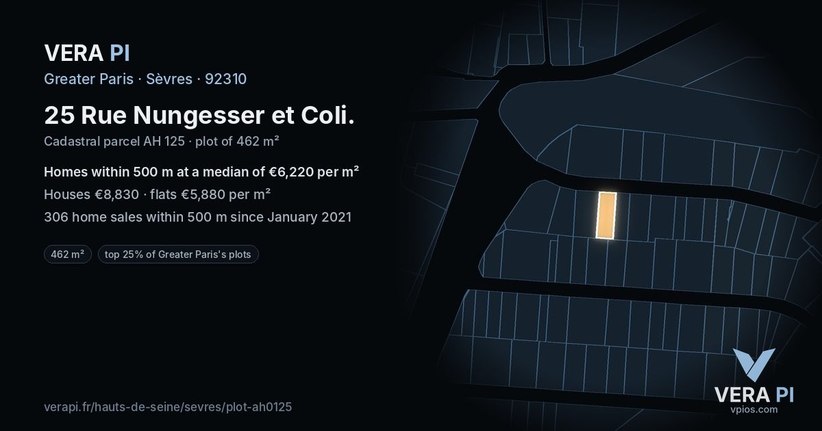 25 Rue Nungesser et Coli, Sèvres at night – the plot lit, the parcels around coloured by the prices near them