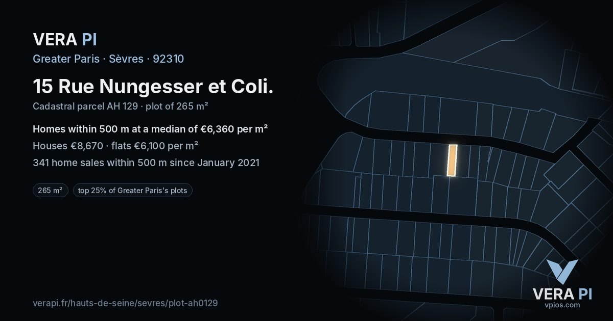 15 Rue Nungesser et Coli, Sèvres at night – the plot lit, the parcels around coloured by the prices near them