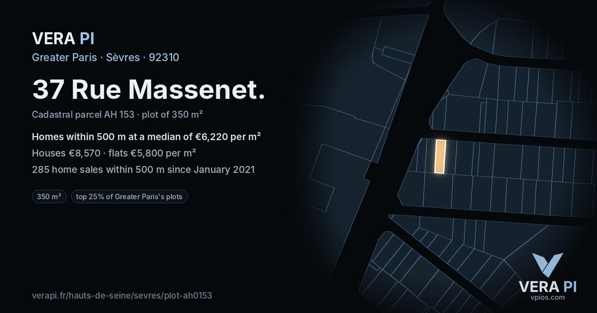 37 Rue Massenet, Sèvres at night – the plot lit, the parcels around coloured by the prices near them