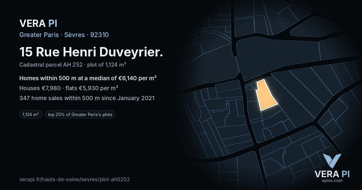15 Rue Henri Duveyrier, Sèvres at night – the plot lit, the parcels around coloured by the prices near them