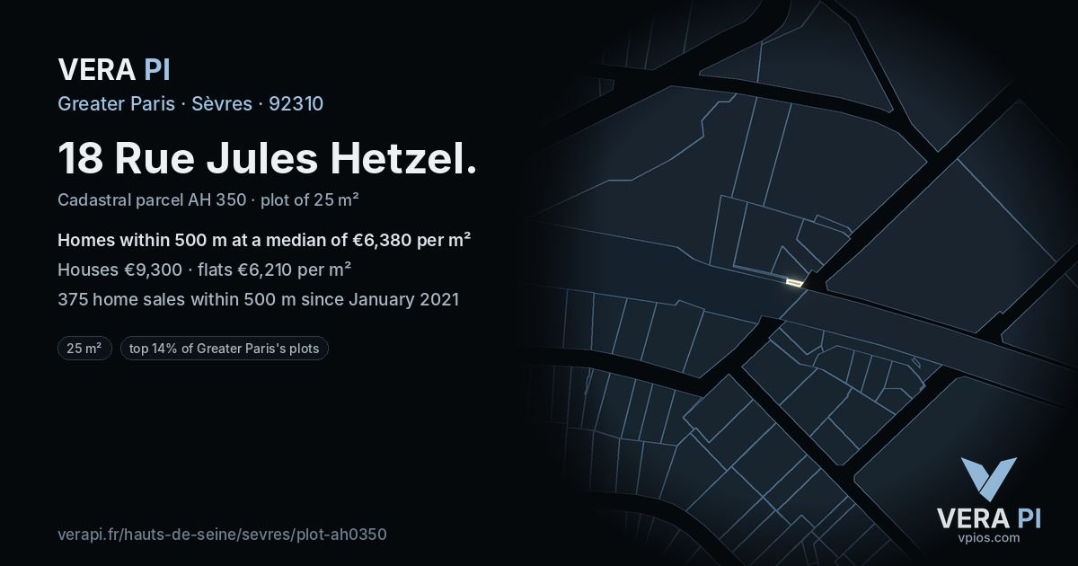18 Rue Jules Hetzel, Sèvres at night – the plot lit, the parcels around coloured by the prices near them