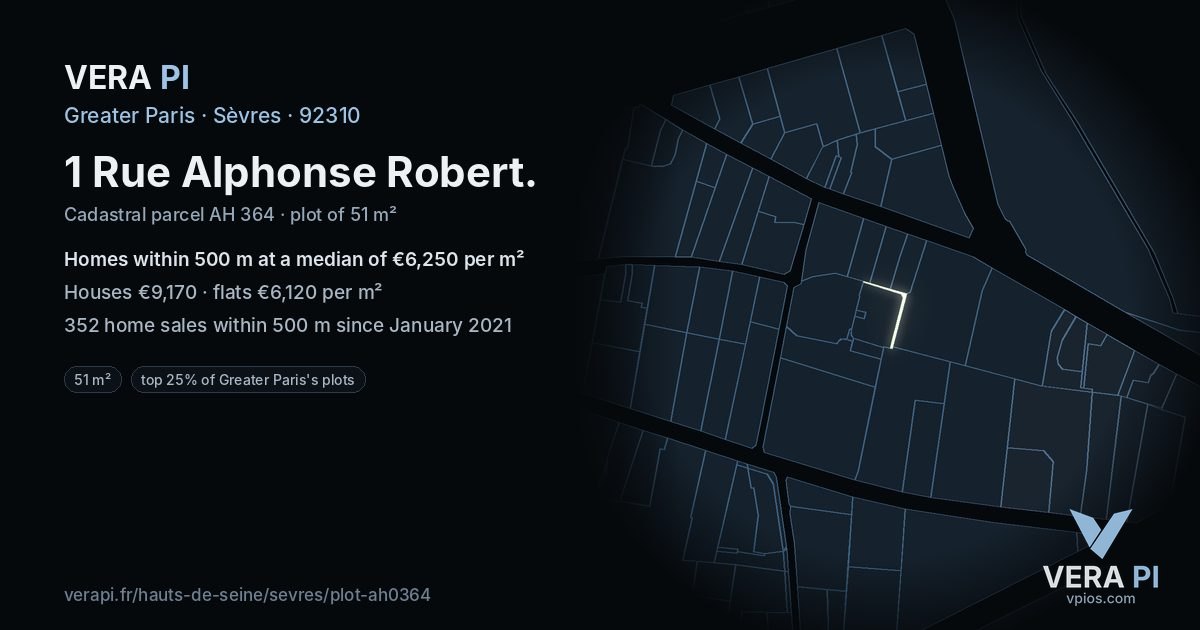 1 Rue Alphonse Robert, Sèvres at night – the plot lit, the parcels around coloured by the prices near them