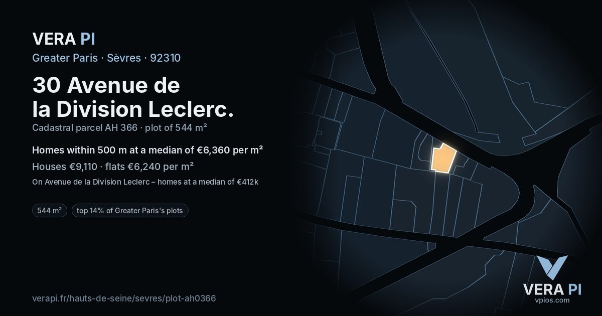 30 Avenue de la Division Leclerc, Sèvres at night – the plot lit, the parcels around coloured by the prices near them