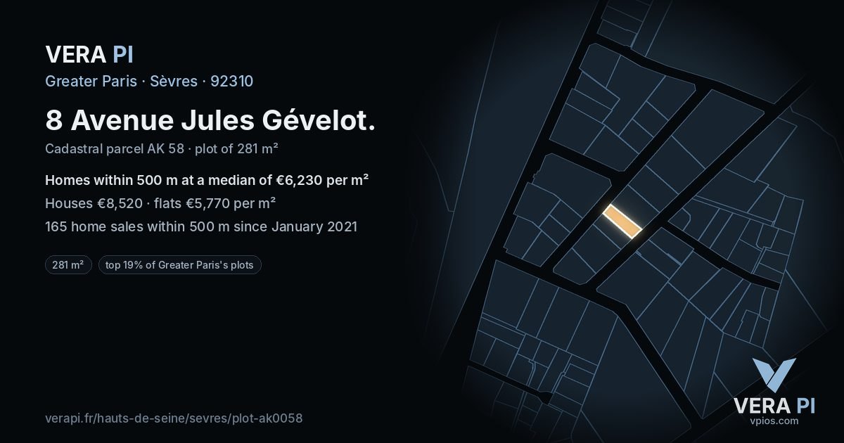8 Avenue Jules Gévelot, Sèvres at night – the plot lit, the parcels around coloured by the prices near them