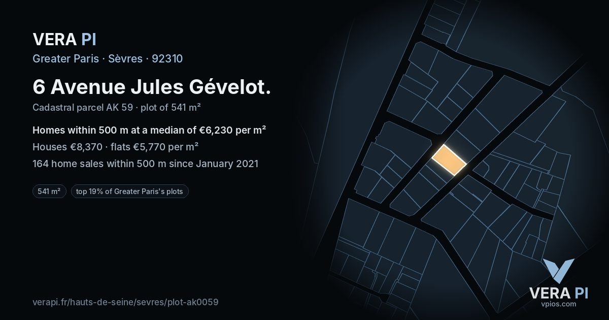 6 Avenue Jules Gévelot, Sèvres at night – the plot lit, the parcels around coloured by the prices near them