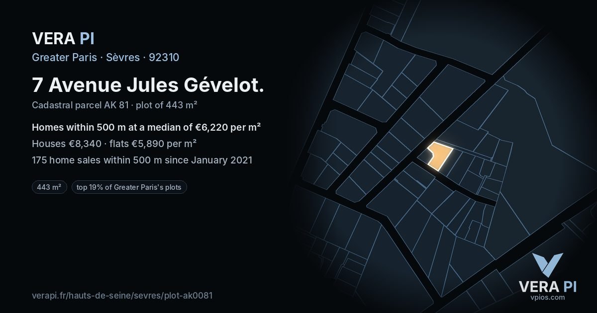 7 Avenue Jules Gévelot, Sèvres at night – the plot lit, the parcels around coloured by the prices near them