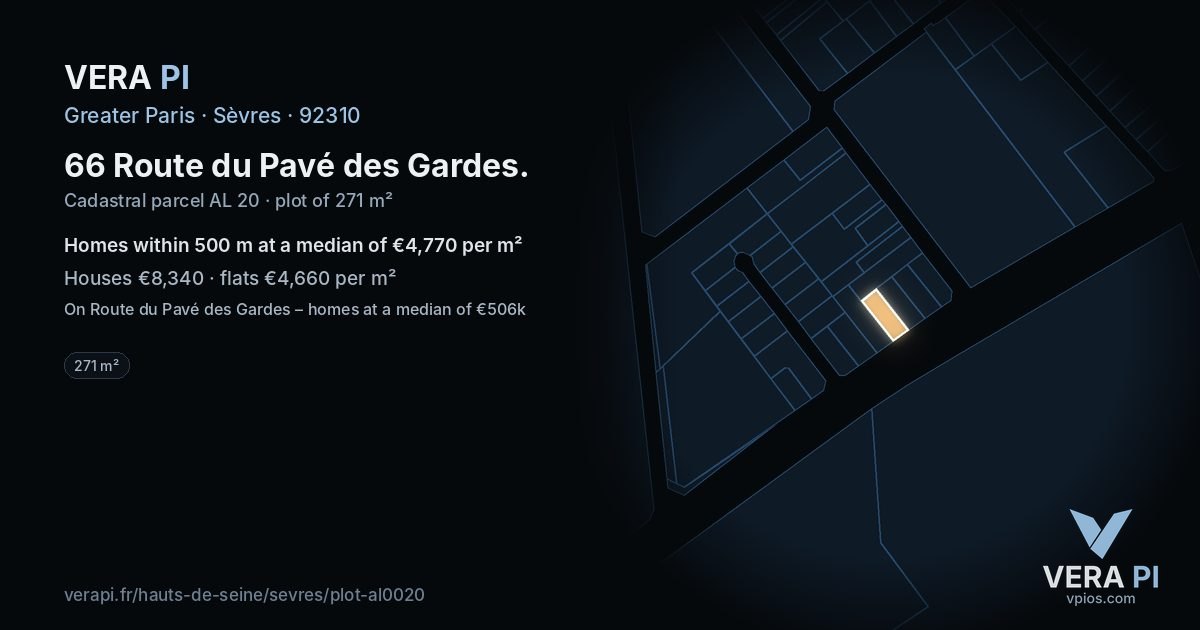 66 Route du Pavé des Gardes, Sèvres at night – the plot lit, the parcels around coloured by the prices near them