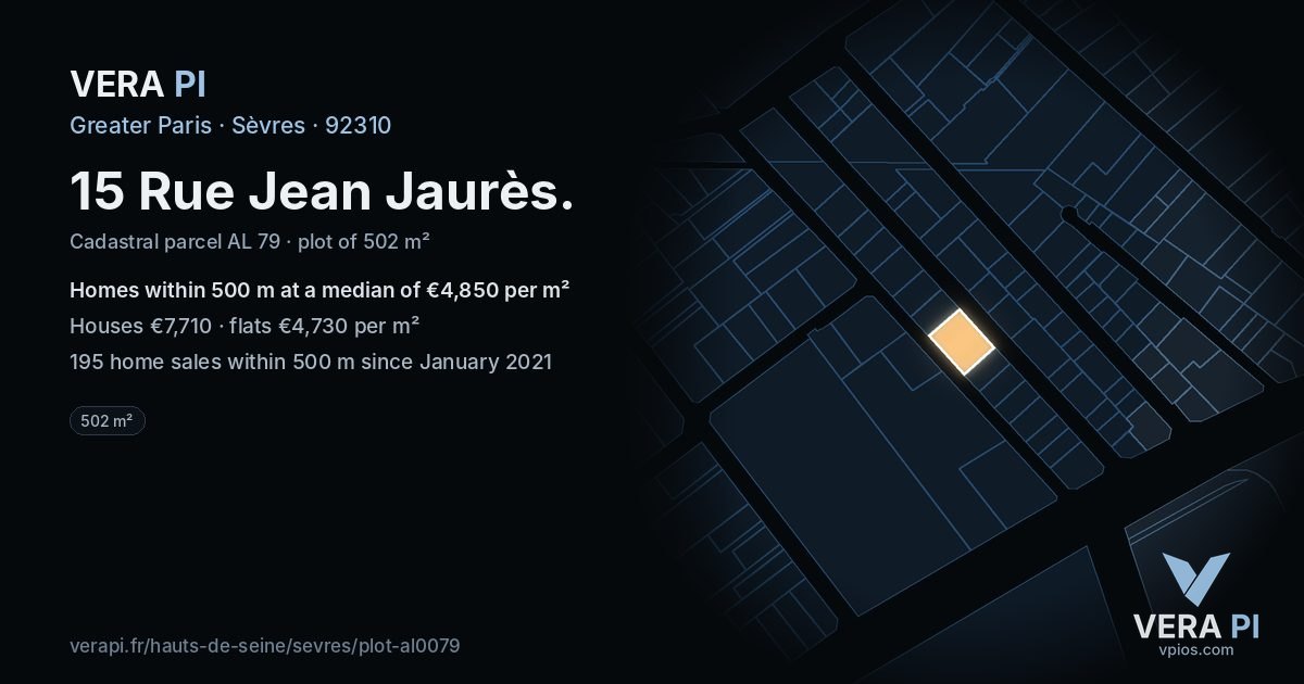 15 Rue Jean Jaurès, Sèvres at night – the plot lit, the parcels around coloured by the prices near them