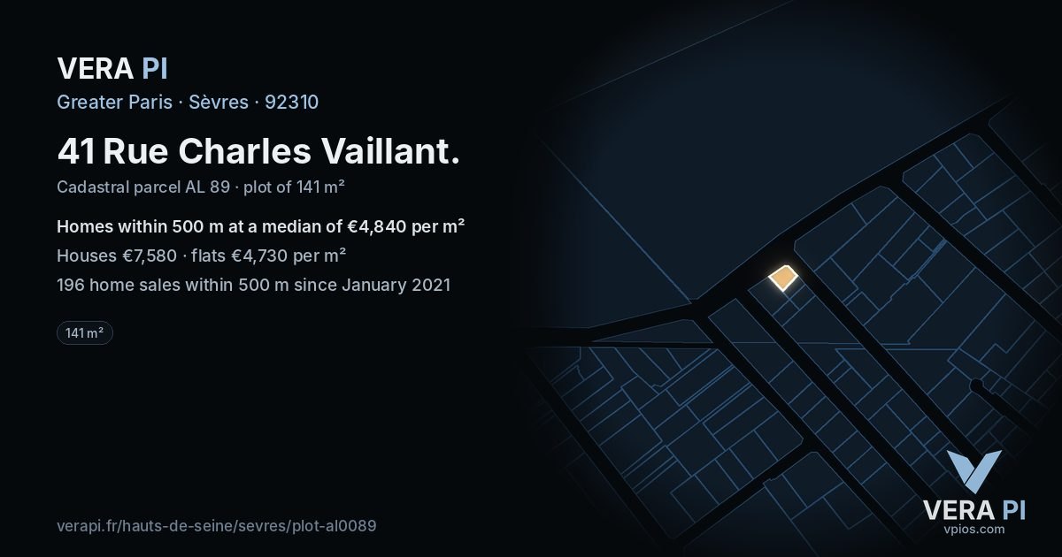 41 Rue Charles Vaillant, Sèvres at night – the plot lit, the parcels around coloured by the prices near them