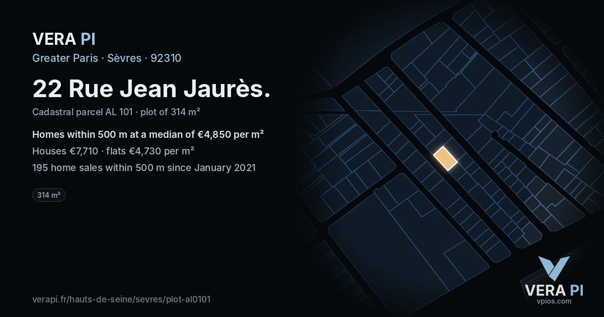 22 Rue Jean Jaurès, Sèvres at night – the plot lit, the parcels around coloured by the prices near them