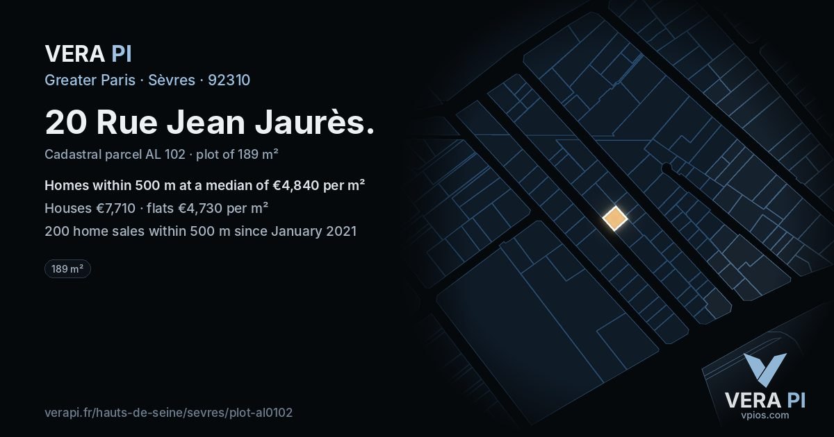 20 Rue Jean Jaurès, Sèvres at night – the plot lit, the parcels around coloured by the prices near them