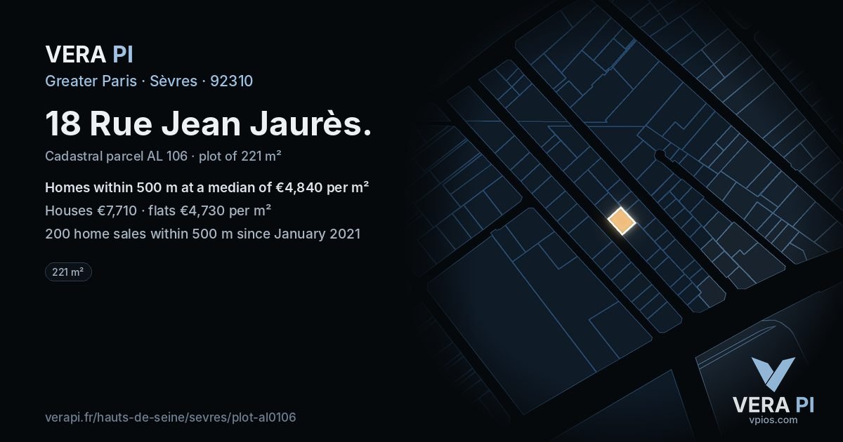 18 Rue Jean Jaurès, Sèvres at night – the plot lit, the parcels around coloured by the prices near them