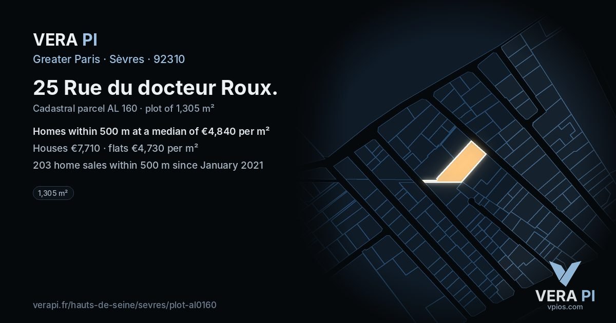 25 Rue du docteur Roux, Sèvres at night – the plot lit, the parcels around coloured by the prices near them