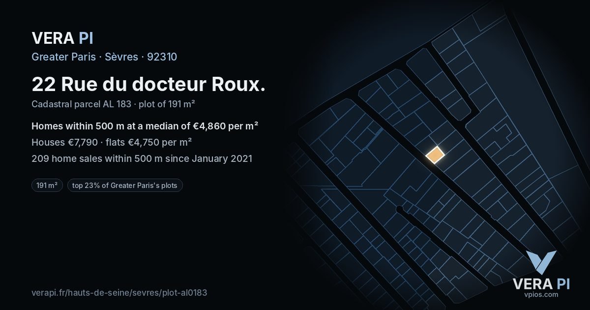 22 Rue du docteur Roux, Sèvres at night – the plot lit, the parcels around coloured by the prices near them