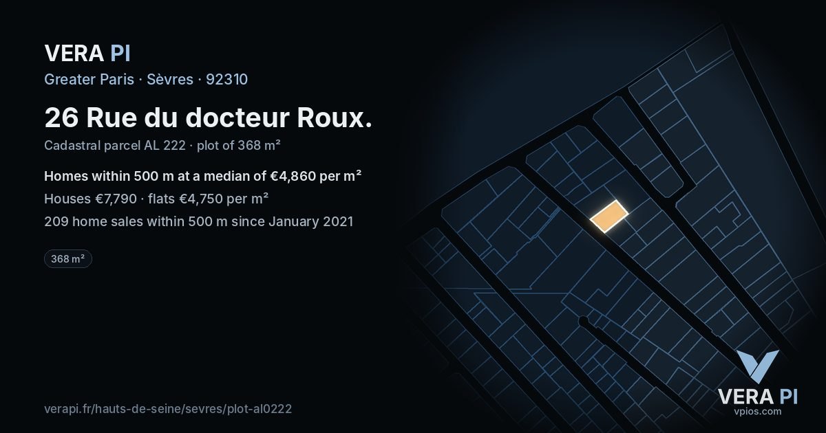 26 Rue du docteur Roux, Sèvres at night – the plot lit, the parcels around coloured by the prices near them