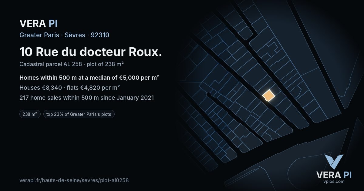 10 Rue du docteur Roux, Sèvres at night – the plot lit, the parcels around coloured by the prices near them