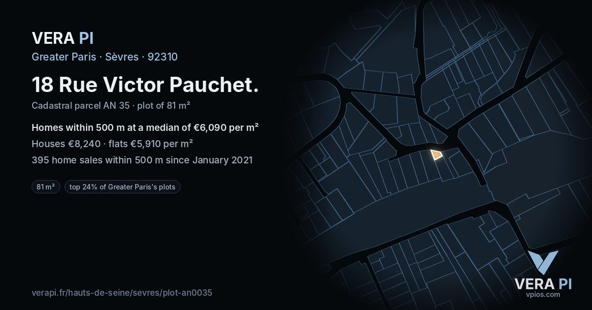 18 Rue Victor Pauchet, Sèvres at night – the plot lit, the parcels around coloured by the prices near them