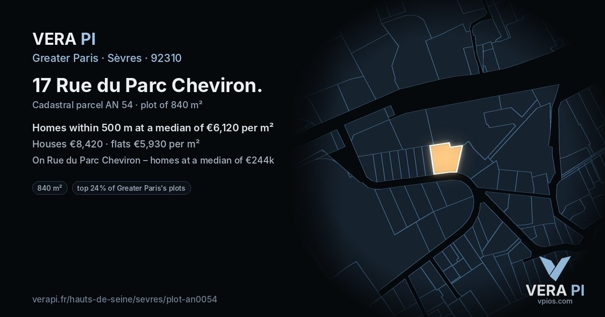 17 Rue du Parc Cheviron, Sèvres at night – the plot lit, the parcels around coloured by the prices near them