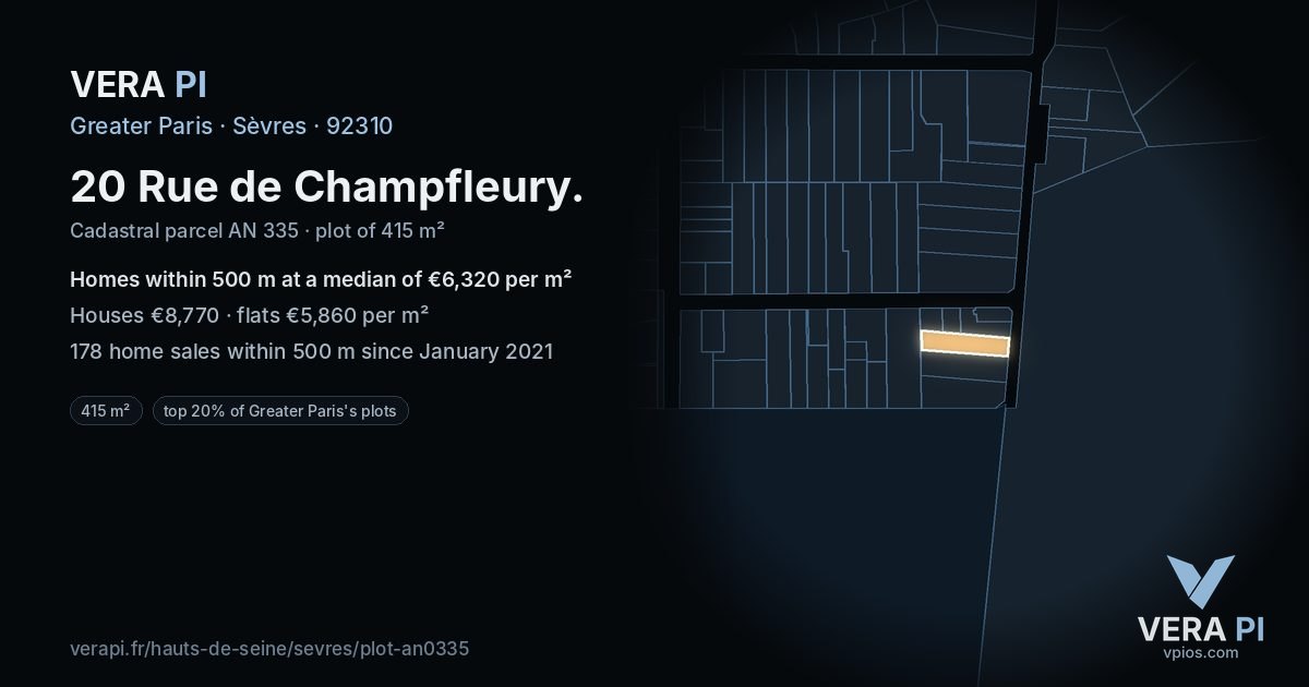 20 Rue de Champfleury, Sèvres at night – the plot lit, the parcels around coloured by the prices near them
