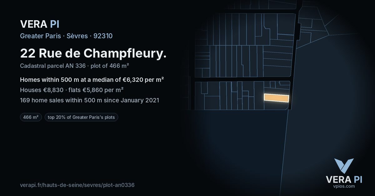 22 Rue de Champfleury, Sèvres at night – the plot lit, the parcels around coloured by the prices near them