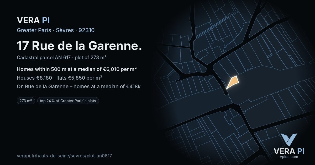 17 Rue de la Garenne, Sèvres at night – the plot lit, the parcels around coloured by the prices near them