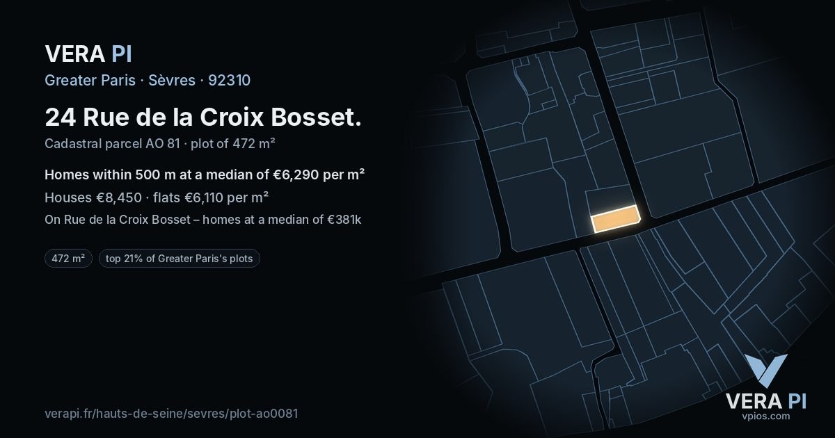 24 Rue de la Croix Bosset, Sèvres at night – the plot lit, the parcels around coloured by the prices near them
