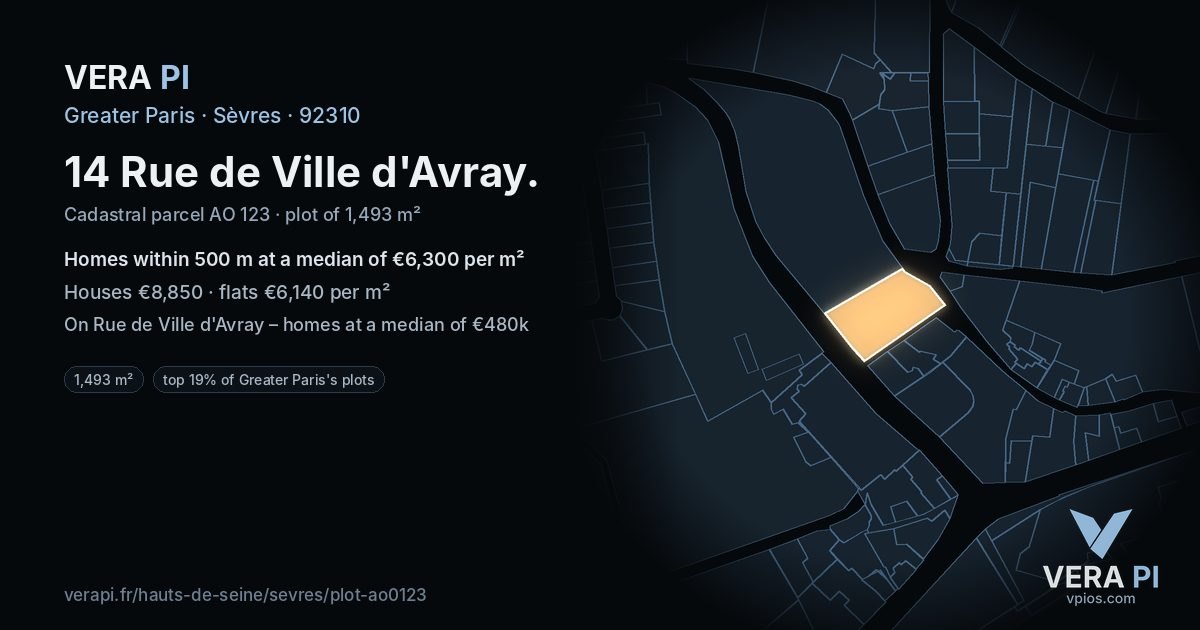14 Rue de Ville d'Avray, Sèvres at night – the plot lit, the parcels around coloured by the prices near them