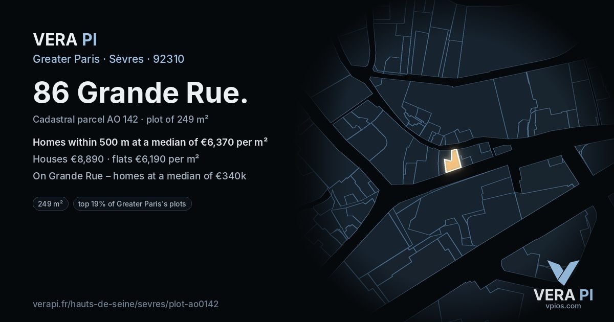 86 Grande Rue, Sèvres at night – the plot lit, the parcels around coloured by the prices near them