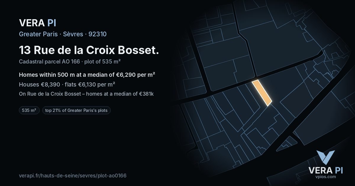 13 Rue de la Croix Bosset, Sèvres at night – the plot lit, the parcels around coloured by the prices near them