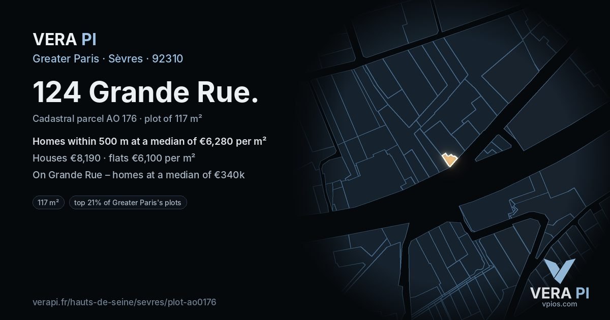 124 Grande Rue, Sèvres at night – the plot lit, the parcels around coloured by the prices near them