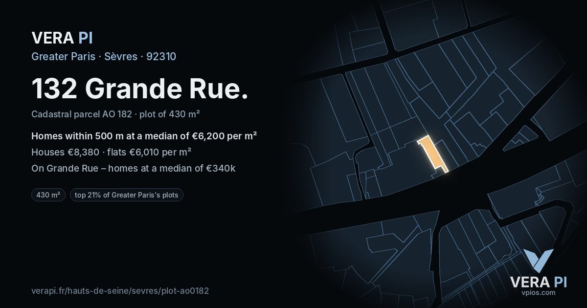 132 Grande Rue, Sèvres at night – the plot lit, the parcels around coloured by the prices near them