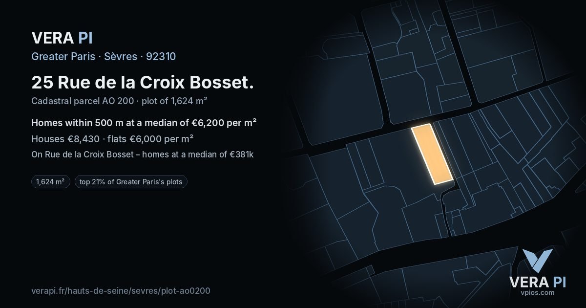 25 Rue de la Croix Bosset, Sèvres at night – the plot lit, the parcels around coloured by the prices near them