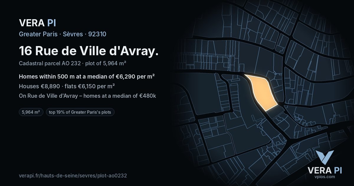16 Rue de Ville d'Avray, Sèvres at night – the plot lit, the parcels around coloured by the prices near them