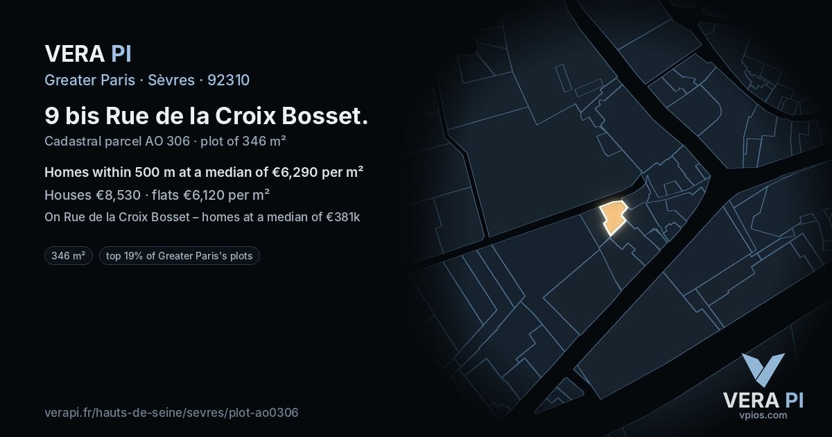 9 bis Rue de la Croix Bosset, Sèvres at night – the plot lit, the parcels around coloured by the prices near them