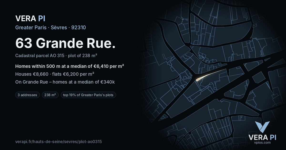 63 Grande Rue, Sèvres at night – the plot lit, the parcels around coloured by the prices near them