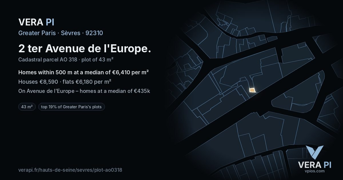 2 ter Avenue de l'Europe, Sèvres at night – the plot lit, the parcels around coloured by the prices near them