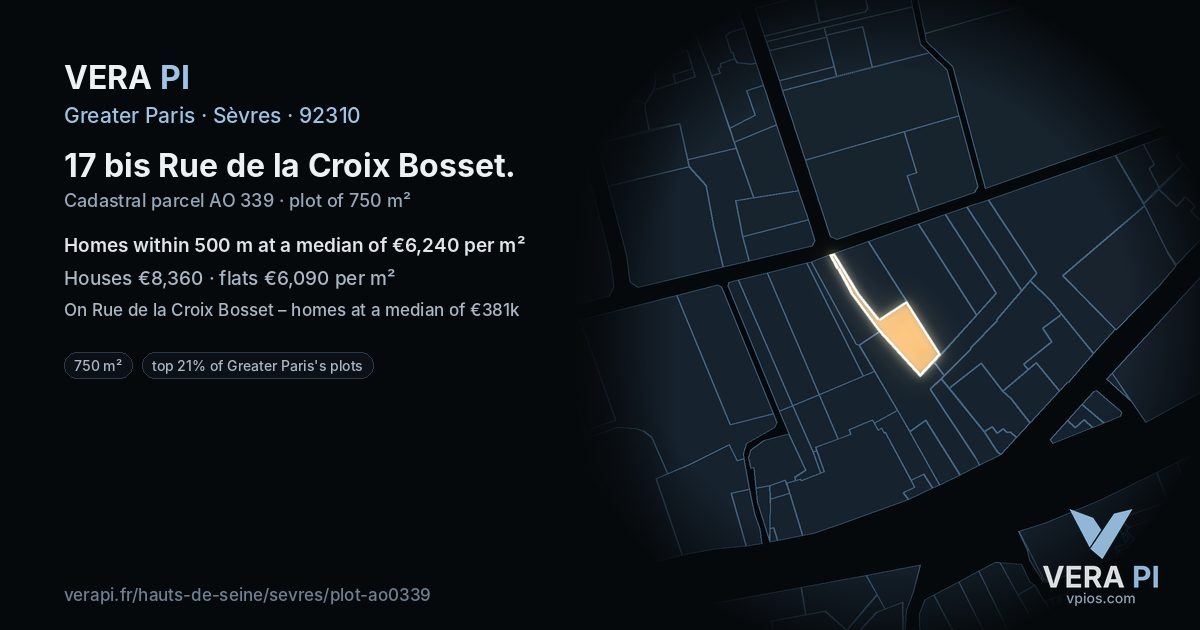 17 bis Rue de la Croix Bosset, Sèvres at night – the plot lit, the parcels around coloured by the prices near them