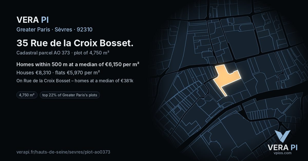 35 Rue de la Croix Bosset, Sèvres at night – the plot lit, the parcels around coloured by the prices near them