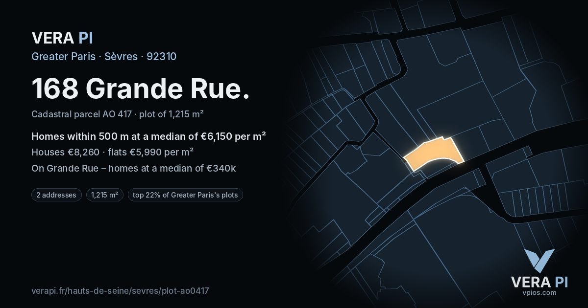 168 Grande Rue, Sèvres at night – the plot lit, the parcels around coloured by the prices near them