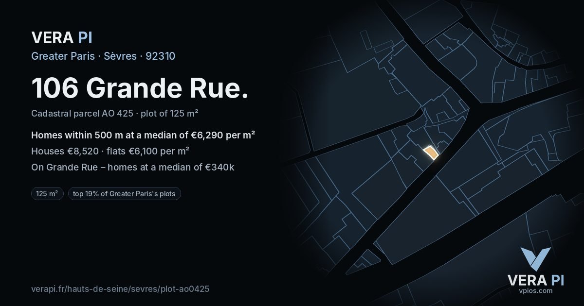 106 Grande Rue, Sèvres at night – the plot lit, the parcels around coloured by the prices near them