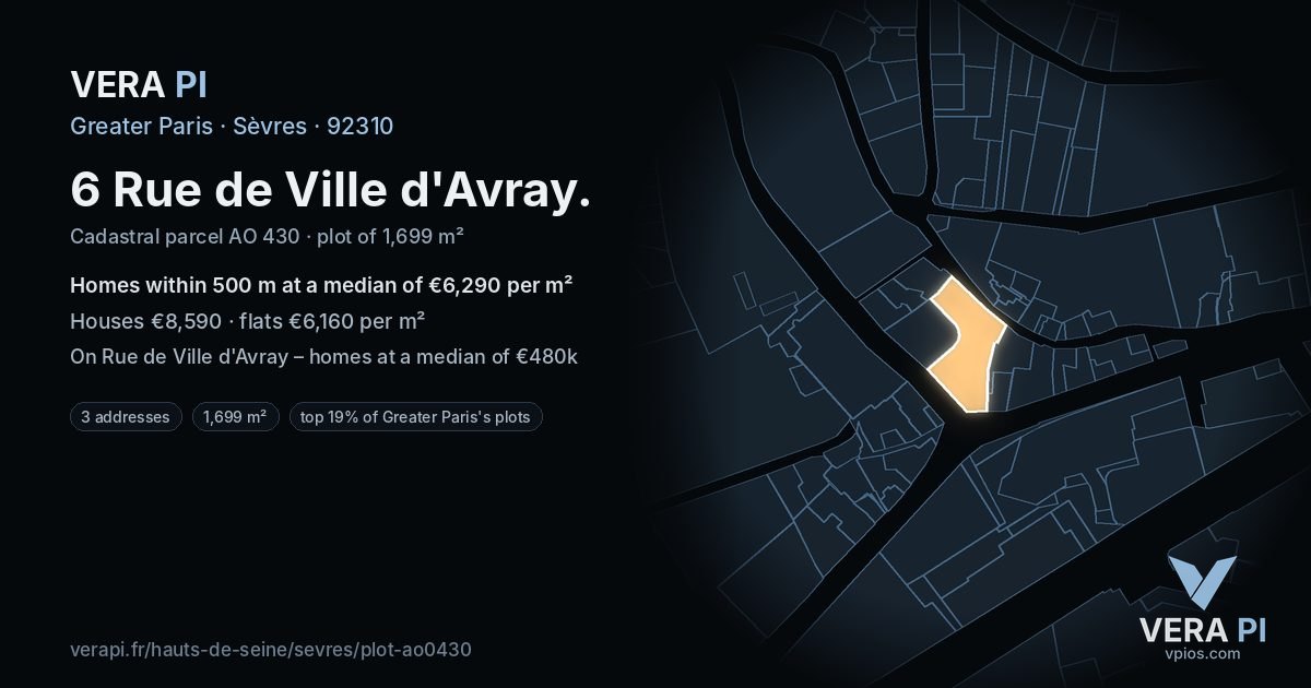 6 Rue de Ville d'Avray, Sèvres at night – the plot lit, the parcels around coloured by the prices near them